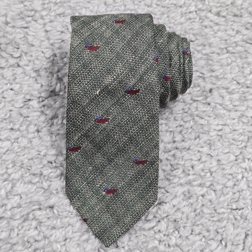 Polo Ralph Lauren Necktie Mens Green Silk Linen Mallard Duck Preppy‎ Heritage